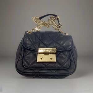 Michael Kors Black Quilted Shoulder crossbody Bag with Gold tone Chain